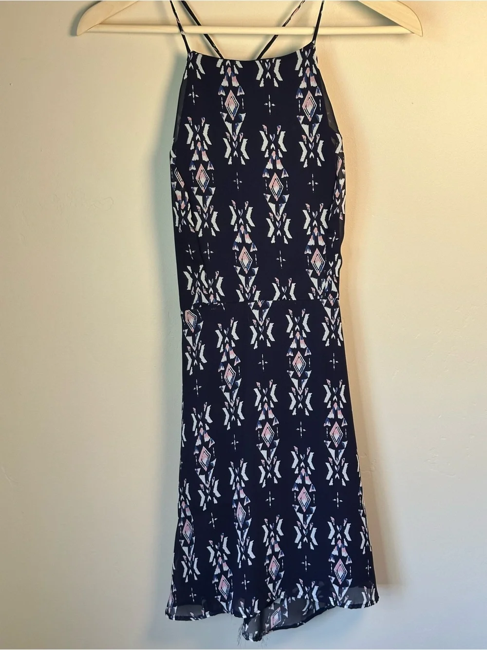 Charlotte Russe Small Navy Coastal Cowgirl Sundress w/Pink White Geometric Print - Picture 1 of 5